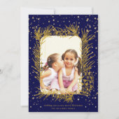 Gold pine lijst confetti marvy blue kerstfoto feestdagenkaart (Voorkant)