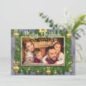 Gold Pine-Lijst op de kerstfoto van Planks Feestdagenkaart (Staand voorkant)