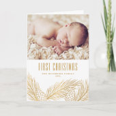 Gold Pine Needles Baby Eerste Kerstfoto Feestdagen Kaart (Voorkant)