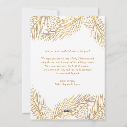 Gold Pine Needles Baby Eerste Kerstfoto Feestdagenkaart (Achterkant)