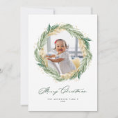 Gold Pine Needles Wreatry-kerstfoto Feestdagenkaart (Voorkant)