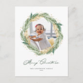Gold Pine Needles Wreatry-kerstfoto Feestdagenkaart (Voorkant)