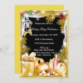 Gold Pine Ornamenten Kerst Feest Uitnodiging (Voorkant / Achterkant)