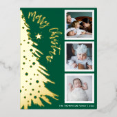 Gold Pine Tree 3 Fotocollage Kerstmis Folie Feestdagen Briefkaart (Voorkant)