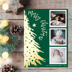 Gold Pine Tree 3 Fotocollage Kerstmis Folie Feestdagen Briefkaart