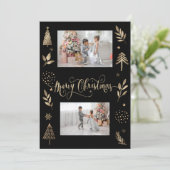 Gold Pine Tree Branch Foto Vrolijk Kerstfeest (Staand voorkant)