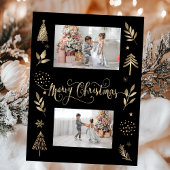 Gold Pine Tree Branch Foto Vrolijk Kerstfeest