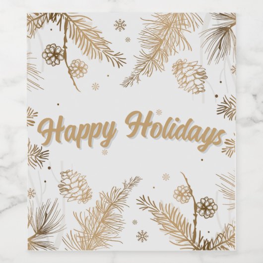 Gold Pine Tree Branch Pinecone Kerstmis Wijn Etiket (Enkel label)