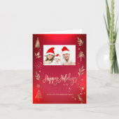  Gold Pine Tree Branch Red Photo Happy Holidays Notitiekaartje (Voorkant)