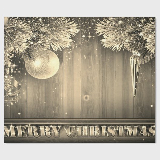 Gold Pine Tree Branches, Ornamenten, houtvakantie Cadeaupapier (Vlak)