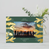 Gold Pine Tree Merry kerst Emerald Foto Folie Feestdagenkaart (Staand Voorkant)