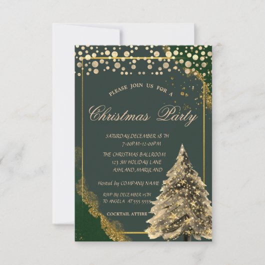 Gold Pine Tree, Stippen Green Company Kerstfeest Kaart (Voorkant)