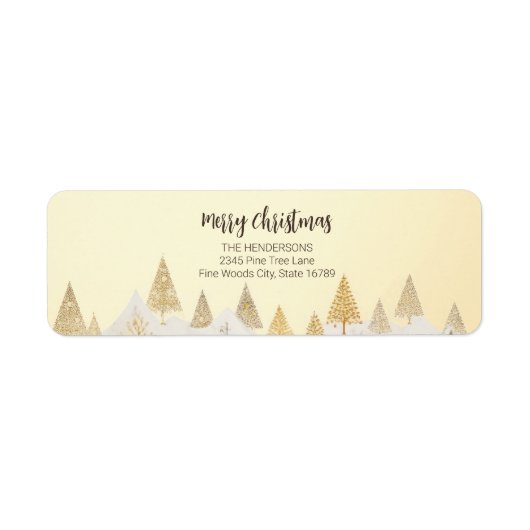 Gold Pine Trees Christmas Retour Adres Labels (Voorkant)