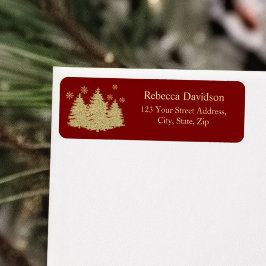 Gold Pine Trees Gold Snowflakes Retouradres Etiket