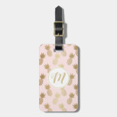 Gold Pineappel Pattern & Monogram Bagagelabel (Voorkant verticaal)