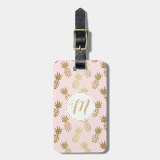 Gold Pineappel Pattern & Monogram Bagagelabel (Voorkant verticaal)