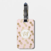 Gold Pineappel Pattern & Monogram Bagagelabel (Achterkant verticaal)