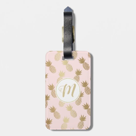 Gold Pineappel Pattern & Monogram Bagagelabel (Achterkant verticaal)