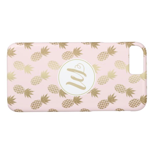 Gold Pineappel Pattern & Monogram Case-Mate iPhone Case (Achterkant (Horizontaal))