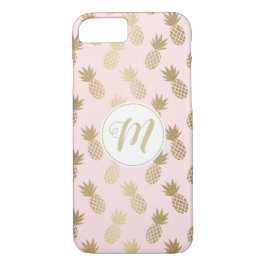 Gold Pineappel Pattern & Monogram iPhone 8/7 Hoesje