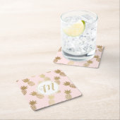 Gold Pineappel Pattern & Monogram Kartonnen Onderzetters (Insitu)