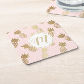 Gold Pineappel Pattern & Monogram Kartonnen Onderzetters (Schuin)