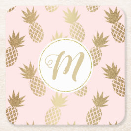 Gold Pineappel Pattern & Monogram Kartonnen Onderzetters