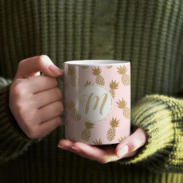 Gold Pineappel Pattern & Monogram Koffiemok