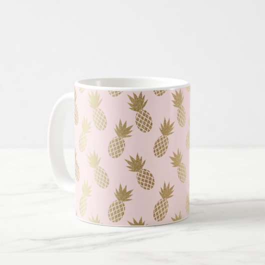 Gold Pineappel Pattern & Monogram Koffiemok (Voorkant links)