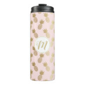 Gold Pineappel Pattern & Monogram Thermosbeker (Voorkant)