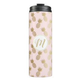 Gold Pineappel Pattern & Monogram Thermosbeker