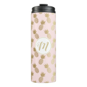 Gold Pineappel Pattern & Monogram Thermosbeker