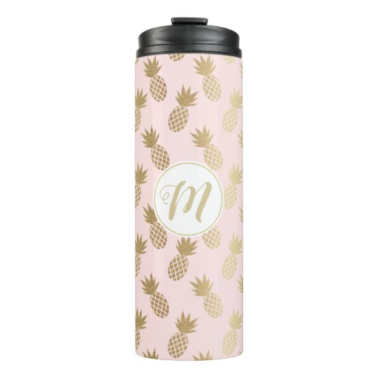 Gold Pineappel Pattern & Monogram Thermosbeker (Voorkant)