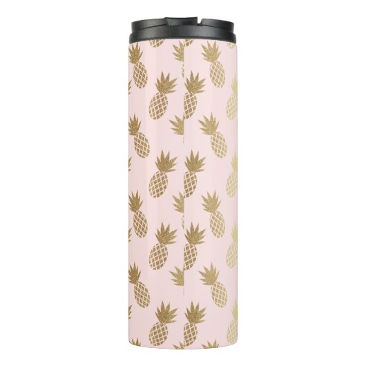 Gold Pineappel Pattern & Monogram Thermosbeker (Achterkant)