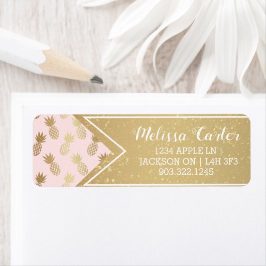 Gold Pineappel Pattern & Ribbon Etiket (Insitu)