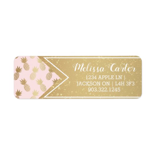 Gold Pineappel Pattern & Ribbon Etiket (Voorkant)