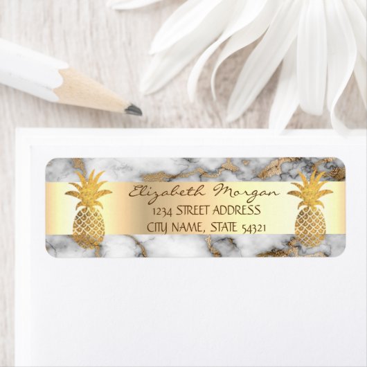 Gold Pineappel White Gold Marble Striped Etiket (Insitu)
