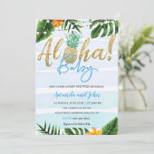Gold Pineapple Aloha Baby shower Invitation Kaart (Staand voorkant)