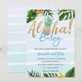 Gold Pineapple Aloha Baby shower Invitation Kaart (Voorkant / Achterkant)