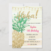 Gold Pineapple Aloha Birthday Invitation Kaart (Voorkant)