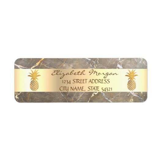 Gold Pineapple Brown Marble Stone Address Label (Voorkant)