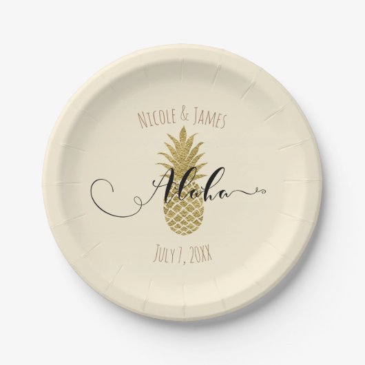 Gold Pineapple Cream Tropical Elegant Wedding Papieren Bordje (Voorkant)