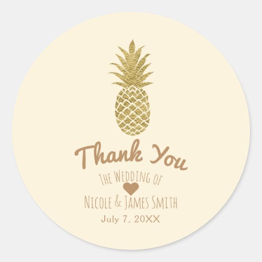 Gold Pineapple Cream Tropical Elegant Wedding Ronde Sticker (Voorkant)
