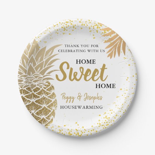 Gold Pineapple Home Sweet Home Housewarming Papieren Bordje (Voorkant)