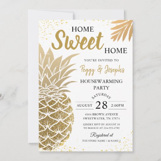 Gold Pineapple Home Sweet Home Housewarming Party Kaart (Voorkant)