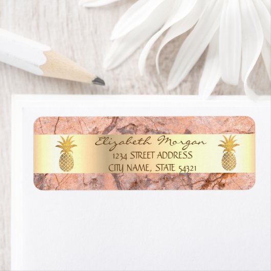 Gold Pineapple Marble Stone Striped Address Label (Insitu)