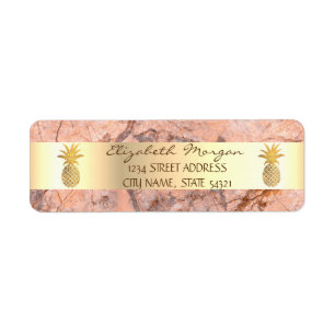 Gold Pineapple Marble Stone Striped Address Label