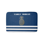 Gold Pineapple Nautical Navy Blue Striped Badmat (Voorkant)