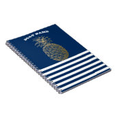 Gold Pineapple Nautical Navy Blue Striped Notitieboek (Rechterzijde)