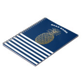Gold Pineapple Nautical Navy Blue Striped Notitieboek (Linkerzijde)
